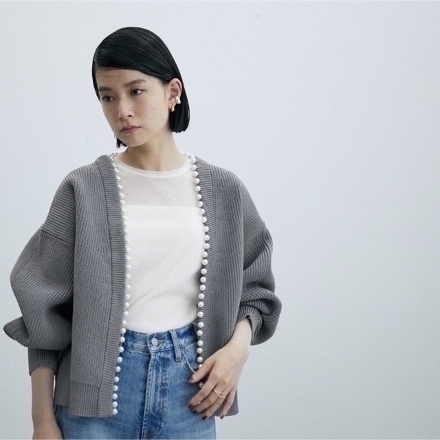 美品 ADAM ET ROPE´ 【サステナブル】パール付きカーディガン