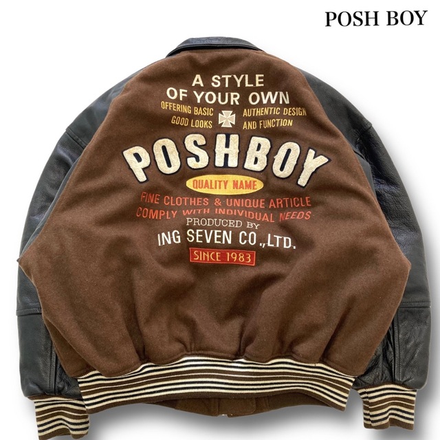 【POSH BOY】 ポッシュボーイ フルジップ刺繍スタジャン 本革レザー