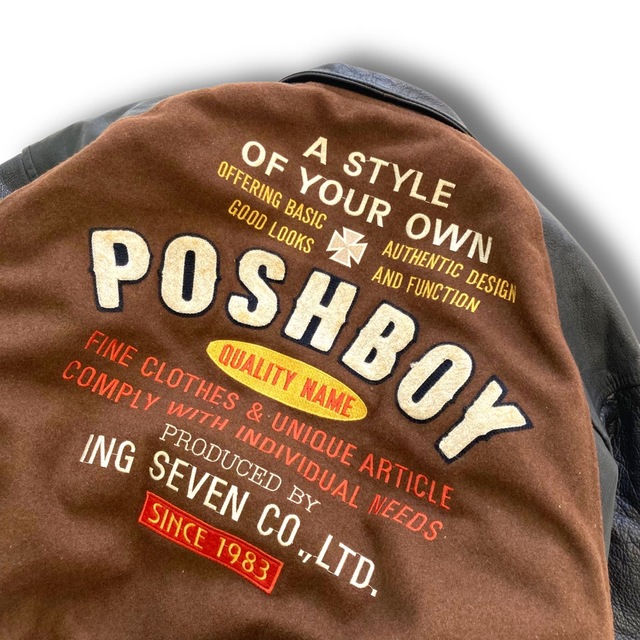 POSH BOY】 ポッシュボーイ フルジップ刺繍スタジャン 本革レザー-tops