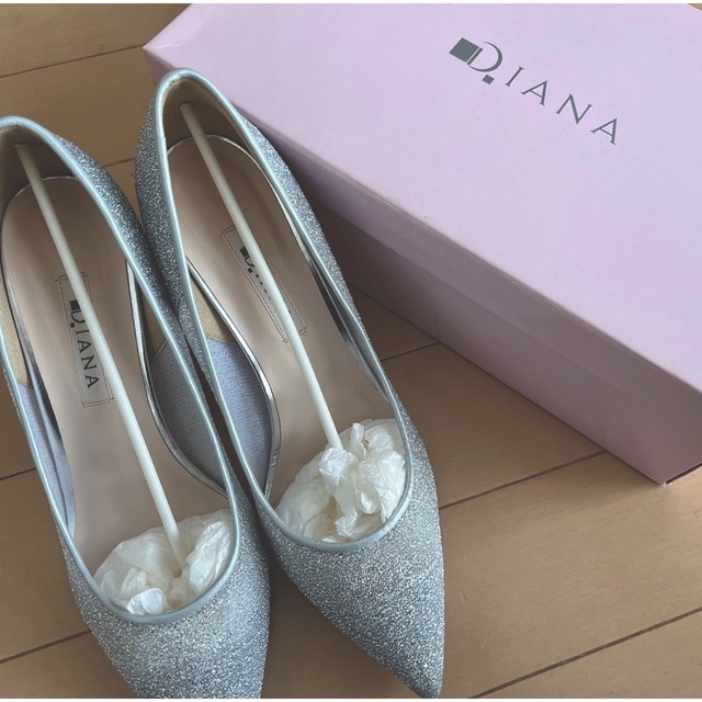 DIANA ダイアナ　シルバー　ラメニットチュール　パンプス235cm原産国