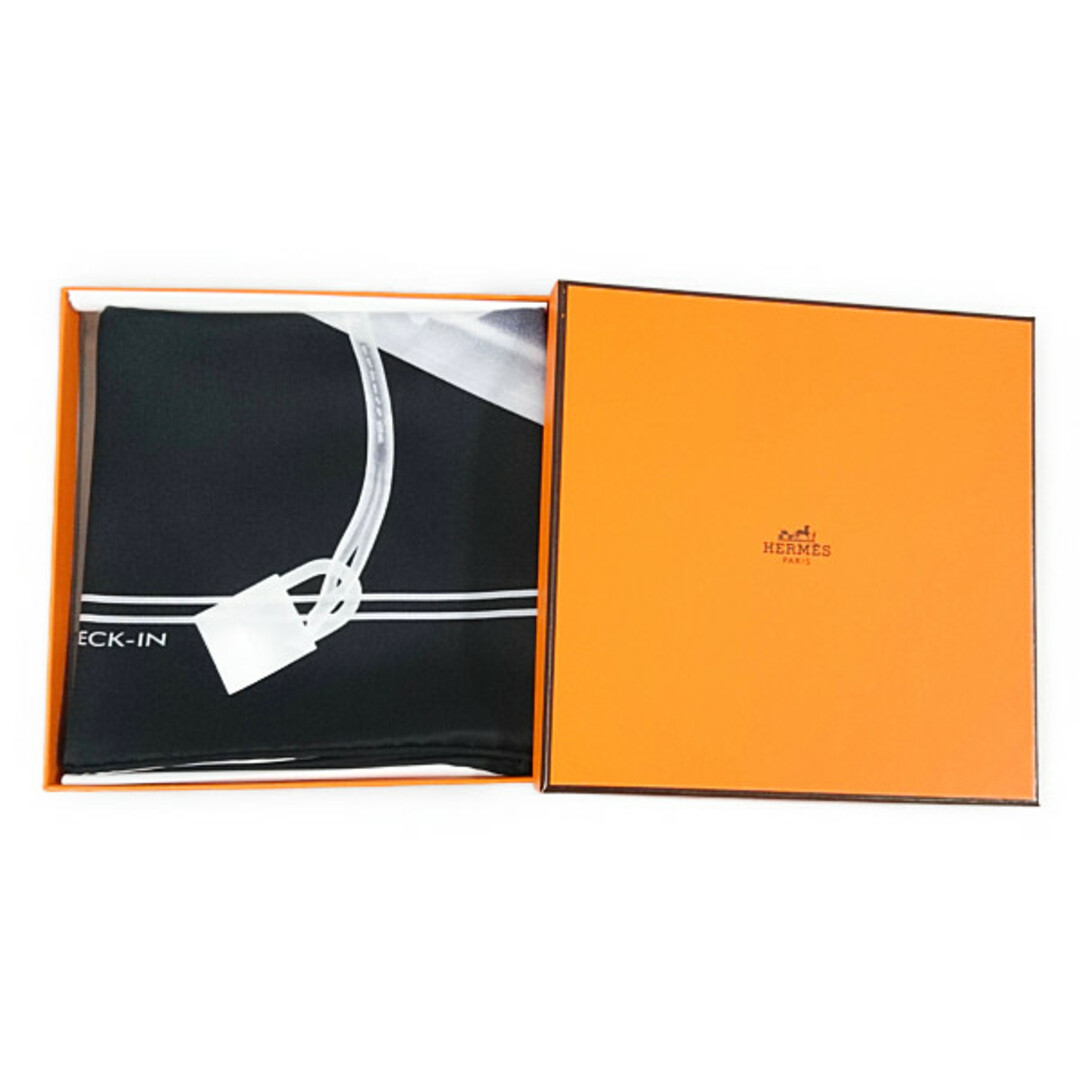 HERMES エルメス シルク スカーフ カレ70 PLEASE CHECK IN プリーズ チェックイン ブラック 正規品 / 30130