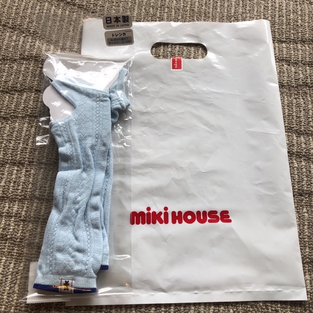 mikihouse(ミキハウス)の【除菌クリーニング済・片足のみ試着】ミキハウス　トレンカ　長靴下　ブルー　クマ キッズ/ベビー/マタニティのこども用ファッション小物(靴下/タイツ)の商品写真