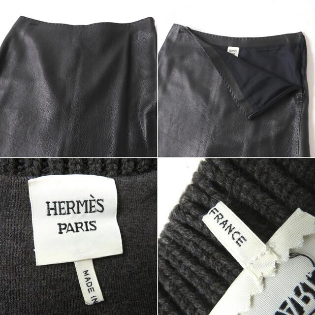 Hermes(エルメス)の美品◎フランス製 HERMES エルメス レディース ディアスキン×ニット 切替 ジャケット×スカート セットアップ ブラック×ブラウン 38・38 レディースのレディース その他(セット/コーデ)の商品写真