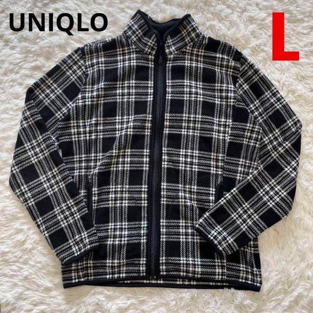 UNIQLO(ユニクロ)のUNIQLO MICRO FLEECE フリース チェック Lサイズ  白黒 レディースのトップス(カットソー(長袖/七分))の商品写真