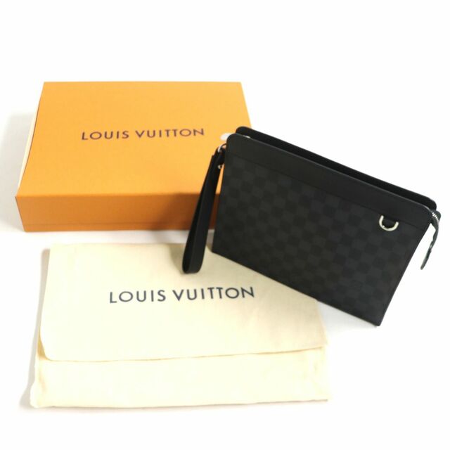 LOUIS VUITTON 極美品▽ルイヴィトン N64612 ダミエグラフィット スタンド・ポーチ レザー使い ストラップ付き クラッチバッグ 黒  仏製 箱・保存袋付きの通販 by 衣類＆ブランドリサイクル GREEN ラクマ店｜ルイヴィトンならラクマ