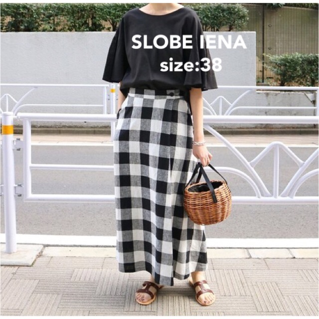 美品】SLOBE IENA リネン混ロング巻き風スカート ブロックチェック