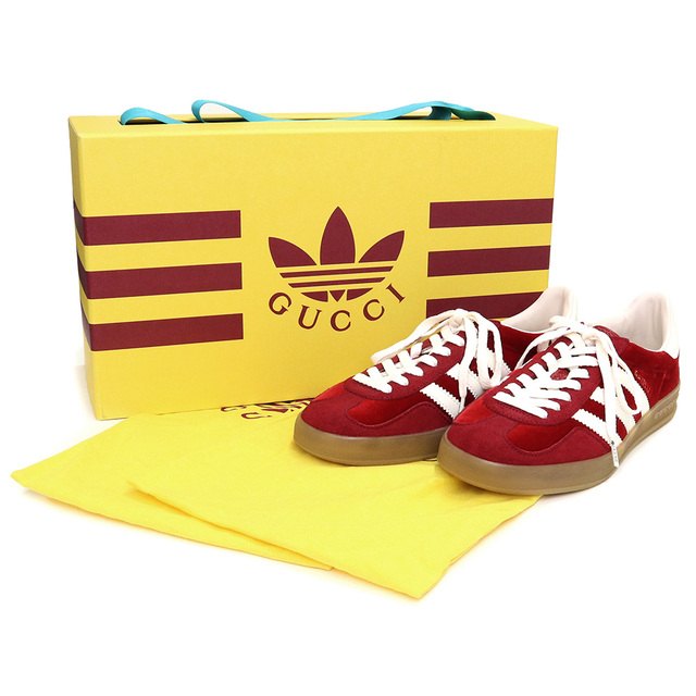 グッチ アディダス GUCCI ガゼル adidas Gucci スニーカー 靴 24.5cm スウェード ベルベッド レザー レッド 赤 707848 訳有(新品・未使用品)