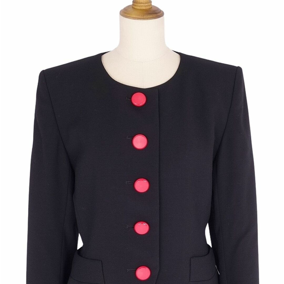 美品 Vintage イヴサンローラン Yves Saint Laurent ジャケット ノーカラー ウール 無地 アウター レディース 36(S相当) ブラック