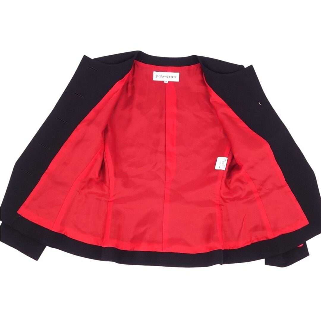 美品 Vintage イヴサンローラン Yves Saint Laurent ジャケット ノーカラー ウール 無地 アウター レディース 36(S相当) ブラック