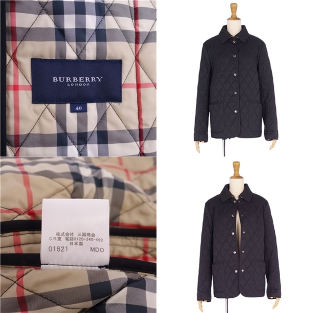 美品 バーバリー ロンドン BURBERRY LONDON ジャケット キルティング 裏チェック 中綿入り アウター レディース 40(M相当)  ブラック