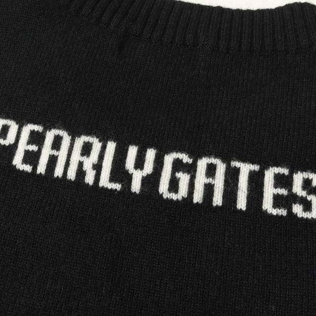 PEARLY GATES(パーリーゲイツ)のPEARLY GATES パーリー ゲイツ ニット ACE デザイン クルーネック ウール ニットセーター プルオーバー ブラック 黒 5 日本製 カジュアル ブランド【メンズ】【中古】 メンズのトップス(ニット/セーター)の商品写真