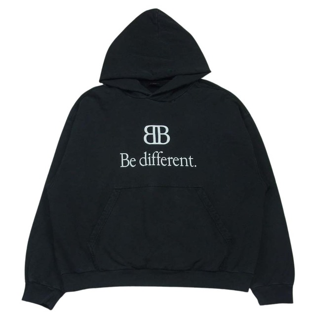 BALENCIAGA バレンシアガ 720426 TNVV1 Be different ダメージ加工 プルオーバー パーカー ポルトガル製 ブラック系 M約665cm着丈