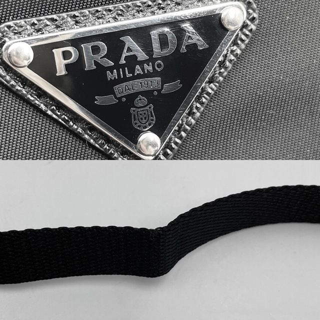 PRADA(プラダ)のPRADA プラダ ショルダーバッグ Re-Nylon サフィアーノレザー スマートフォンケース トライアングルロゴ 肩掛け 斜め掛け かばん 鞄 2ZH108 ナイロン    ブラック 黒 シルバー金具 メンズ ギフト 美品【中古品】 メンズのバッグ(ショルダーバッグ)の商品写真