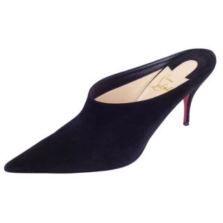 チャーチ(Church's)の美品 クリスチャンルブタン Christian Louboutin パンプス ミュール ヒール スウェードレザー ポインテッドトゥ シューズ レディース 37.5(24.5cm相当) ブラック(ミュール)