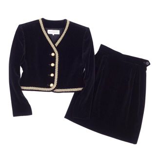 美品 Vintage イヴサンローラン Yves Saint Laurent セットアップ スカートスーツ 金ボタン ジャケット スカート レディース M ブラック