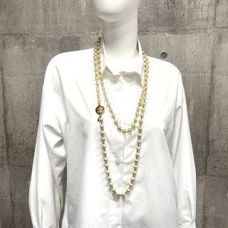 CHANEL シャネル ネックレス ロングネックレス 2連 ココマーク ココ ゴールド ホワイト ヴィンテージ アクセサリー GP フェイクパール レディース 約201.5g【中古品】