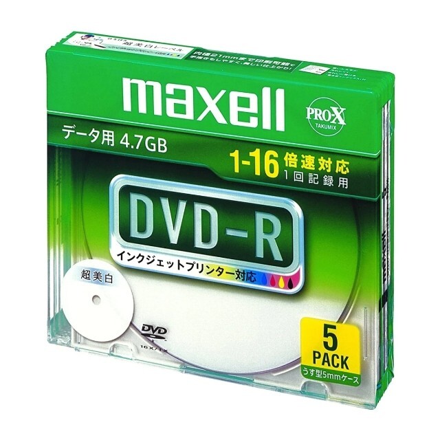 maxell(マクセル)のmaxellマクセル DVD−Rデータ用 4.7GB 5PACK スマホ/家電/カメラのPC/タブレット(その他)の商品写真