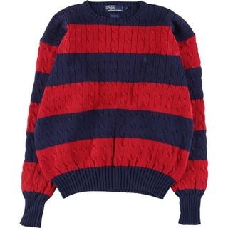 ラルフローレン(Ralph Lauren)の古着 ラルフローレン Ralph Lauren POLO by Ralph Lauren ケーブル編み ボーダー柄 コットンニットセーター メンズXL /eaa315564(ニット/セーター)