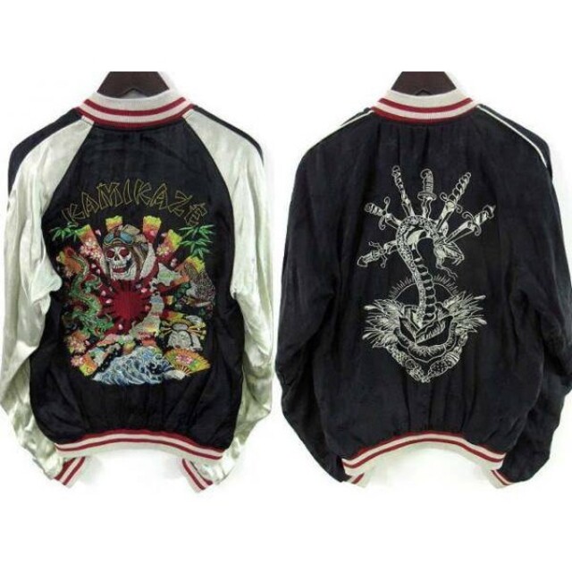 Ed Hardy(エドハーディー)の激レア!　希少　Ed Hardy　リバーシブル　KAMIKAZE スカジャン　S メンズのジャケット/アウター(スカジャン)の商品写真