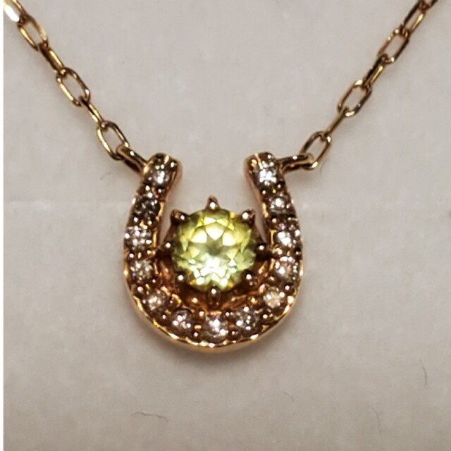 4℃ - 美品☆4℃ ダイヤモンドペリドッ 馬蹄ネックレス K18YG☆エテ