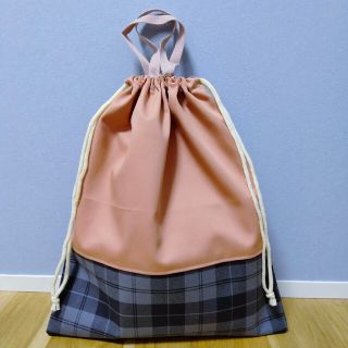 ピンク　チェック　お着替え袋　体操服袋　巾着袋　巾着　持ち手付き　大きめ　女の子(外出用品)