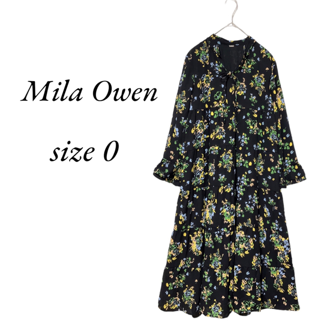 Mila Owen  花柄　ブラックロングワンピース　size 0マタニティワンピース