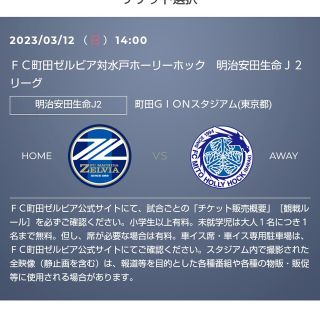 町田ゼルビア　vs 　水戸ホーリーホック　大人１枚(サッカー)