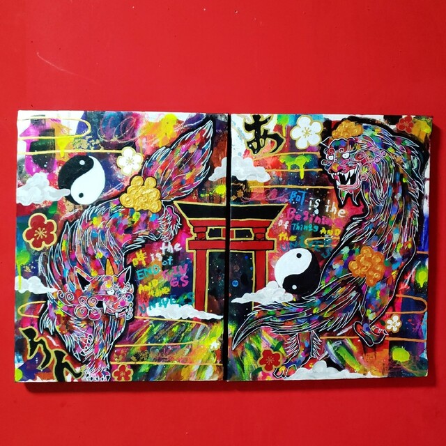 上品なスタイル 狛犬と獅子(2連作品) 絵画+タペストリー - printwise.ie