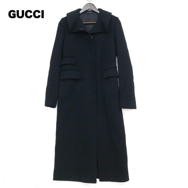 高級】GUCCI グッチ カシミヤ混 ロングコート ウール ホースビット 黒-