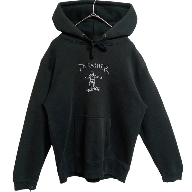 THRASHER(スラッシャー)の【90S古着】スラッシャーパーカースウェット　ブラック　ビッグロゴ　メンズS メンズのトップス(パーカー)の商品写真