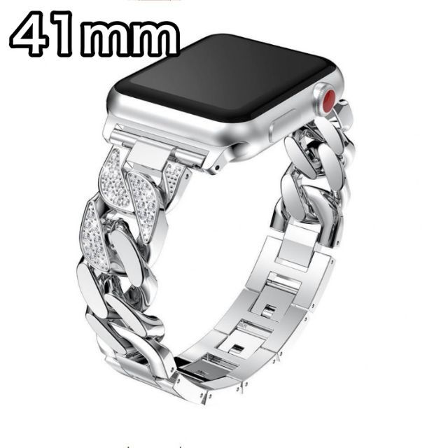 Apple Watch アップル チェーンバンド シルバー ダイヤ 41mm bluke.com.br