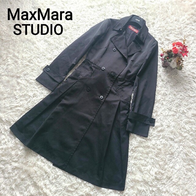 MaxMara STUDIO フレア トレンチコート バックタック 黒 L 美品