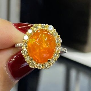 天然オパール  ダイヤ リング3.12ct k18 ¥(リング(指輪))