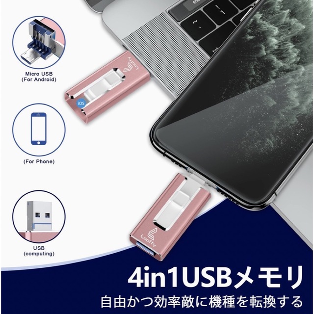 木造 USBメモリ Lightning 4in1 128GB 容量不足 高速データ転送 - 通販