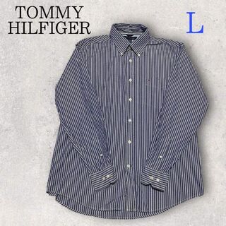 トミーヒルフィガー(TOMMY HILFIGER)の美品 TOMMY HILFIGER ストライプシャツ L ネイビー 紺(シャツ)