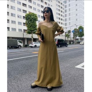 アメリヴィンテージ(Ameri VINTAGE)のLAKE CURVE TRICOT RIB DRESS ワンピース アメリ(ロングワンピース/マキシワンピース)