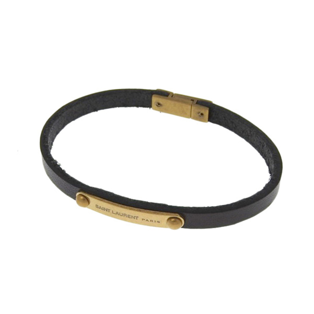 中古】 SAINT LAURENT サンローラン レザー プレートロゴ ブレスレット