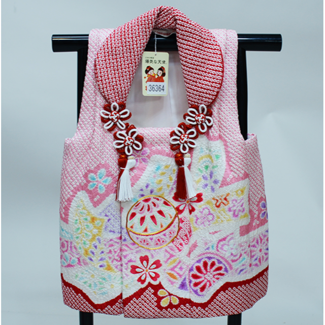 七五三 三歳 女児 被布コート 単品 正絹 絞り ピンク地×赤 NO36364