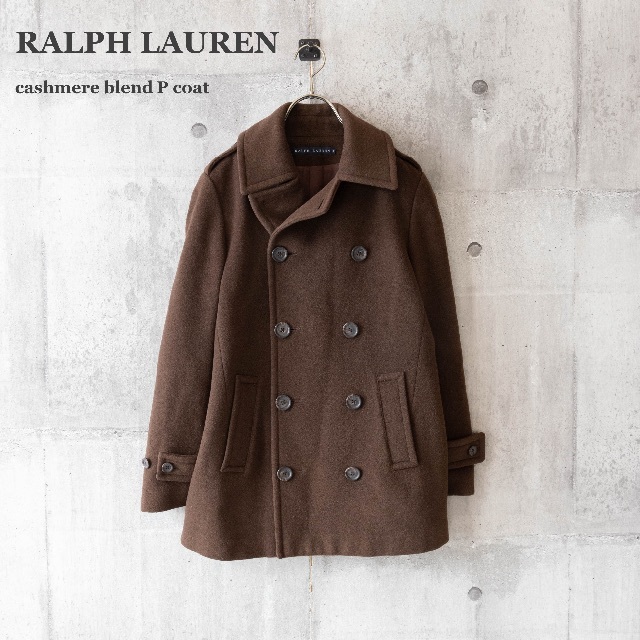 Ralph Lauren(ラルフローレン)の【RALPH LAUREN】ダブルブレストピーコート　カシミヤ混　ブラウン　M レディースのジャケット/アウター(ピーコート)の商品写真