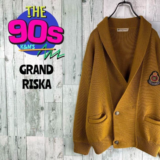 大好き 80'sGRAND RISKA日本製 エンブレムショールカラーカーディガン