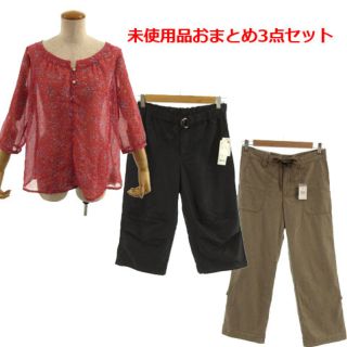 ユニクロ(UNIQLO)のユニクロ 3枚セット おまとめ パンツ カットソー 黒 茶 ピンク系 L(その他)