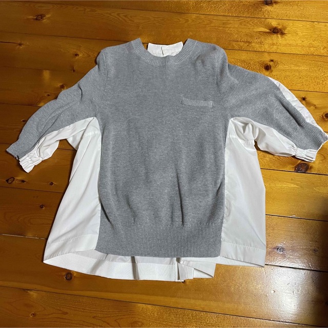 sacai(サカイ)のサカイ　バッグプリーツ　ニット　ドッキングシャツ レディースのトップス(シャツ/ブラウス(長袖/七分))の商品写真