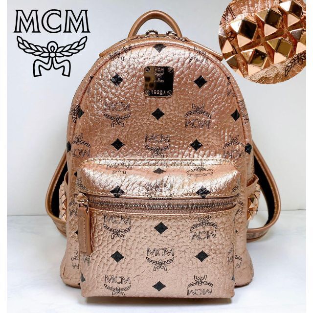 1432美品 MCM ヴィセトス ミニリュック バックパック スタッズ ピンク