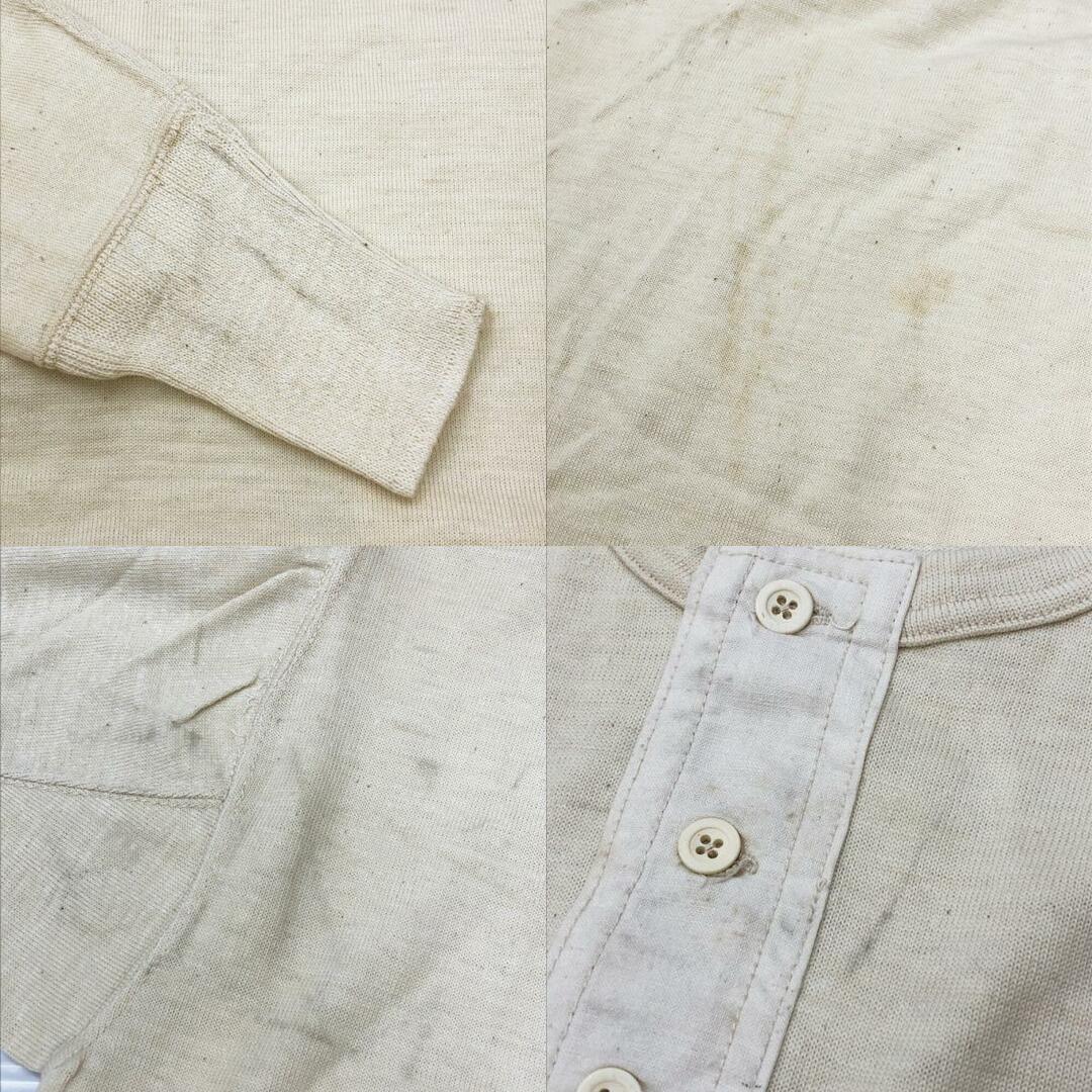 【Deadstock】50's～ French Army Henley Neck Under Shirt　J.FLAMENT フランス軍 ヘンリーネック アンダー シャツ サーマル 長袖　サイズ：3　生成り ナチュラルカラー デッドストック メンズのトップス(Tシャツ/カットソー(半袖/袖なし))の商品写真