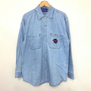 ハードロック カフェ Hard Rock cafe DENIM デニム シャツ ロゴ 刺繍 長袖 サイズ：S ライトブルー古着 【中古】(シャツ)