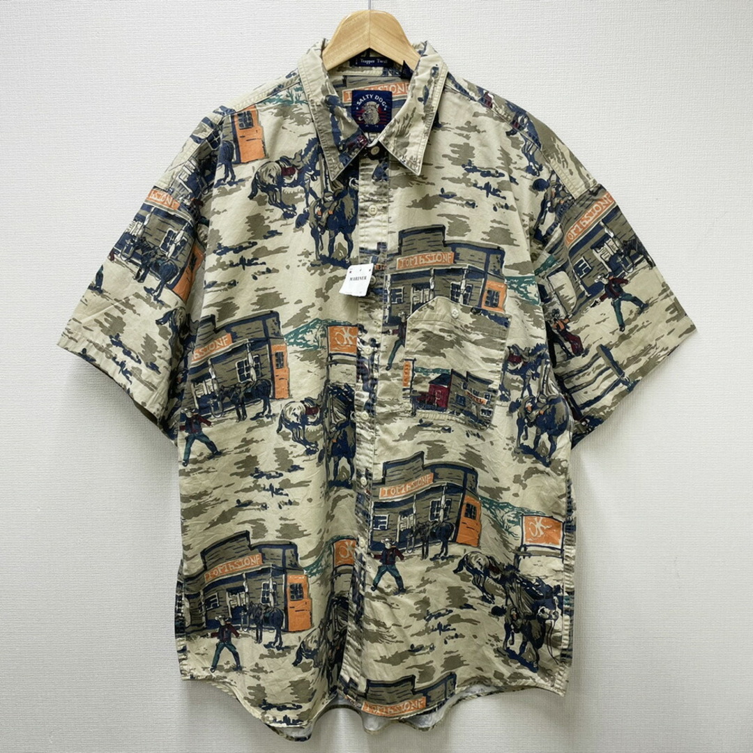 GANT SALTY DOG 総柄シャツ 半袖 馬柄 ウエスタン柄 サイズ：XL ベージュ×ネイビー×ブラウン Deadstock デッドストック  Trapper Twill メンズのトップス(シャツ)の商品写真