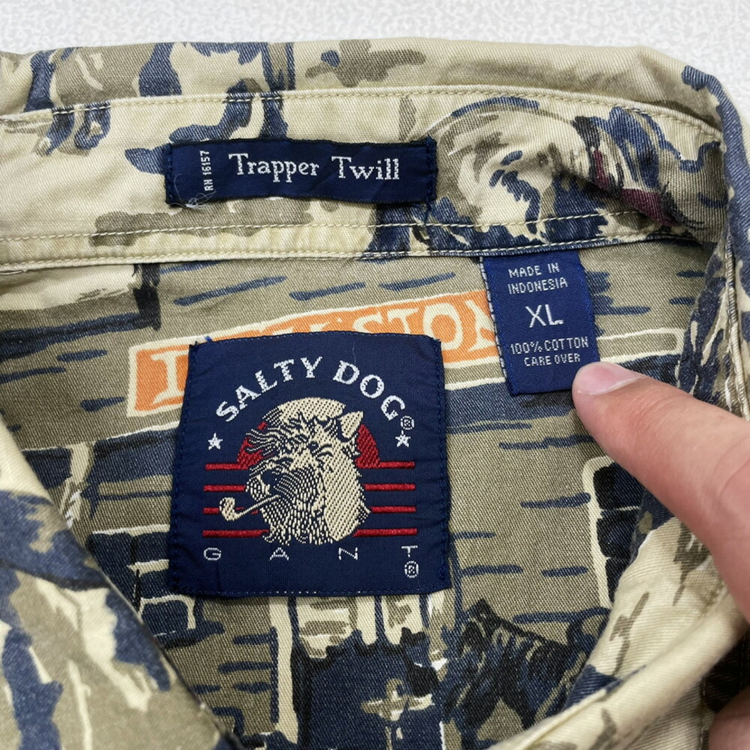 GANT SALTY DOG 総柄シャツ 半袖 馬柄 ウエスタン柄 サイズ：XL ベージュ×ネイビー×ブラウン Deadstock デッドストック  Trapper Twill