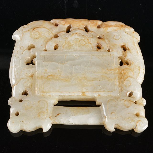 中国　玉石白玉彫刻　玉器　玉壁　玉飾　玉珮　M　R5484
