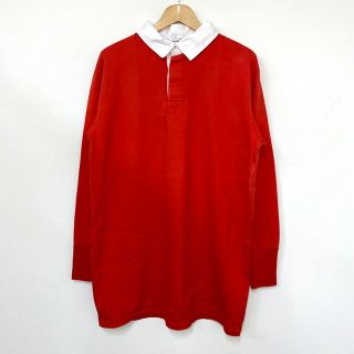 Euro L/S rugger shirt ユーロ ラガーシャツ 長袖 無地  サイズ：2 レッド×ホワイト 【中古】(ポロシャツ)