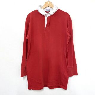 Euro L/S rugger shirt ユーロ ラガーシャツ 長袖 無地 サイズ：M位 レッド×ホワイト 【中古】(ポロシャツ)